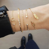 5 PCS Alloy Bracelets Adjustable Leaf Thin Jewelry Bracelet Sets For Women