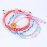 5 PCS Braided Bracelet Stained Flower Decor Wax Line Ethnic Beach Jewelry Set