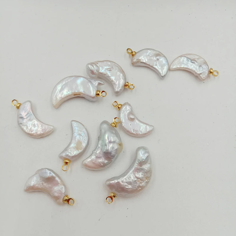 5Pcs Freshwater Pearl Moon Charms, DIY Pearl Beads 19-22mm