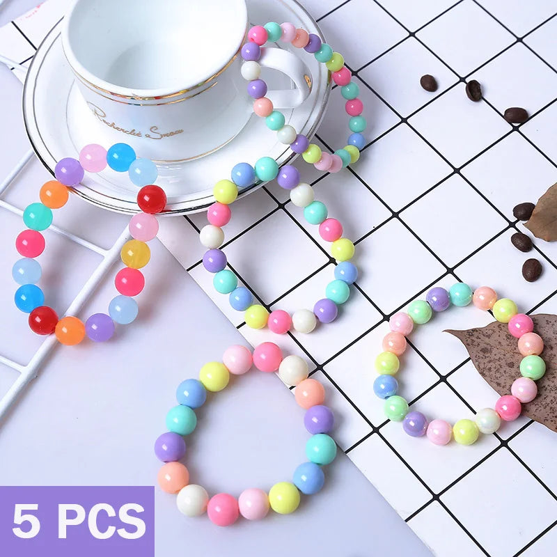 5 PCS Mix Style Candy Pearl Bracelet for Kids Girl's Summer Style Bead Bracelets