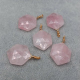 5 PCS Rose Quartz Crystal Hexagon Pendant 20x24mm for Women Necklace Making