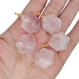 5 PCS Rose Quartz Crystal Hexagon Pendant 20x24mm for Women Necklace Making