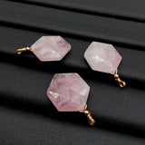 5 PCS Rose Quartz Crystal Hexagon Pendant 20x24mm for Women Necklace Making