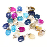 5 PCS Natural Stone Oval Shape Pendants Agates Charms for DIY Jewelry Making