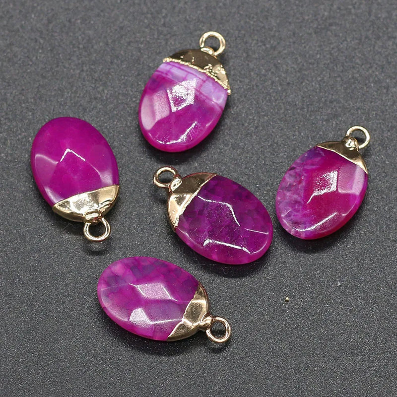 5 PCS Natural Stone Oval Shape Pendants Agates Charms for DIY Jewelry Making