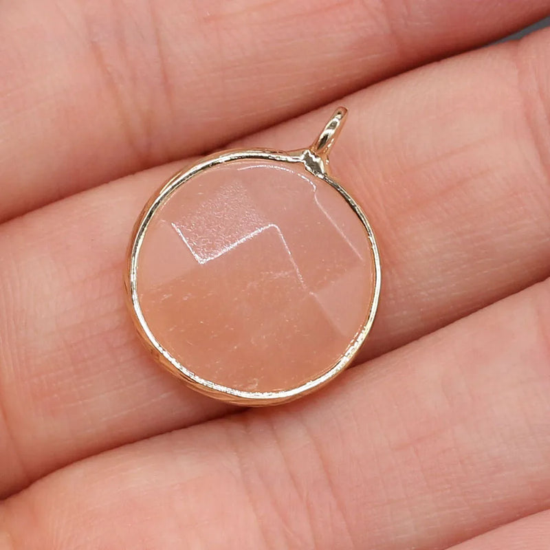 5 PCS Natural Stone Pendants Faceted Oblate Semi-precious Stone Edging Pendant