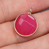 5 PCS Natural Stone Pendants Faceted Oblate Semi-precious Stone Edging Pendant