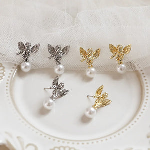 5 PCS Baroque Angel Wings Pearl Stud Earrings S925 Silver DIY Earrings
