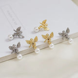 5 PCS Baroque Angel Wings Pearl Stud Earrings S925 Silver DIY Earrings