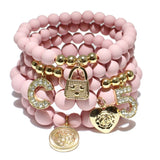 5 PCS Natural Stone Beaded Bracelets for Women with Letter Charm Pendant