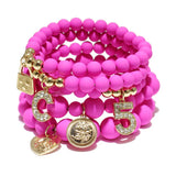 5 PCS Natural Stone Beaded Bracelets for Women with Letter Charm Pendant
