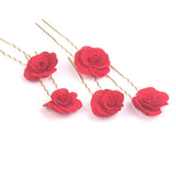 Vintage Chinese Red Rose Flower Bridesmaid Hair Pin Clips Wedding Hairpins