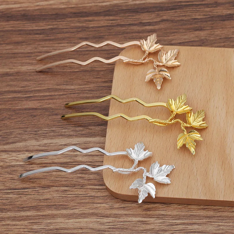 5 PCS Vintage Metal Alloy Leaf Hair Sticks DIY Hair Accessories