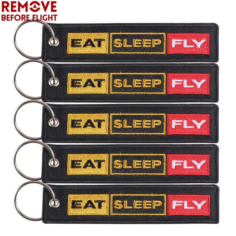 Embroidery Eat Sleep Fly Keychain Aviation Pilot Key Chain