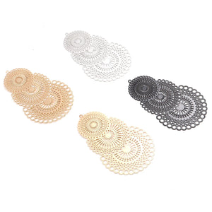 5 PCs Iron Alloy Flower Filigree Stamping Pendants Hollow Filigree Charms