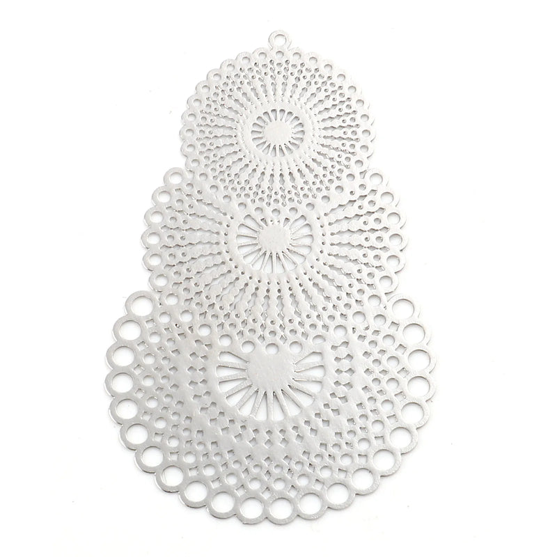 5 PCs Iron Alloy Flower Filigree Stamping Pendants Hollow Filigree Charms