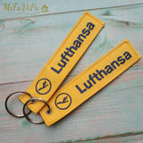 5 Yellow Lufthansa Keychains Embroidered Flight Crew Pilot Key Chain
