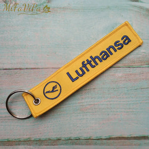 5 Yellow Lufthansa Keychains Embroidered Flight Crew Pilot Key Chain