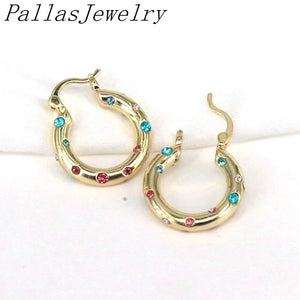 Colorful Zircon Hoop Earrings - Geometric Metal Statement Earring