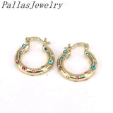 Colorful Zircon Hoop Earrings - Geometric Metal Statement Earring