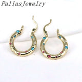 Colorful Zircon Hoop Earrings - Geometric Metal Statement Earring