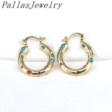 Colorful Zircon Hoop Earrings - Geometric Metal Statement Earring