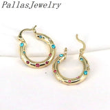 Colorful Zircon Hoop Earrings - Geometric Metal Statement Earring