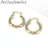Colorful Zircon Hoop Earrings - Geometric Metal Statement Earring