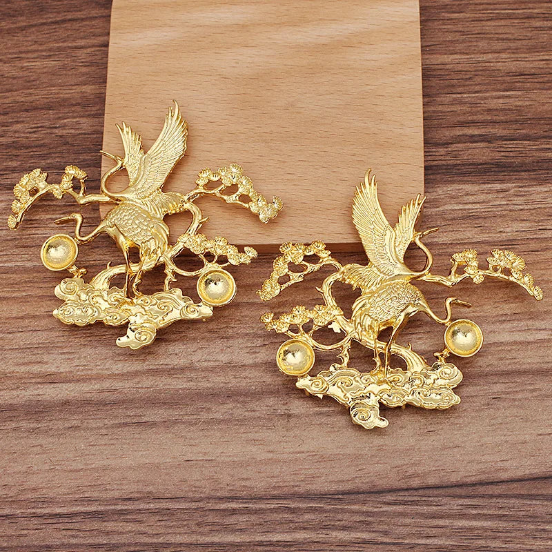 5 Pairs Alloy Red-crowned Crane Headwear Accessories