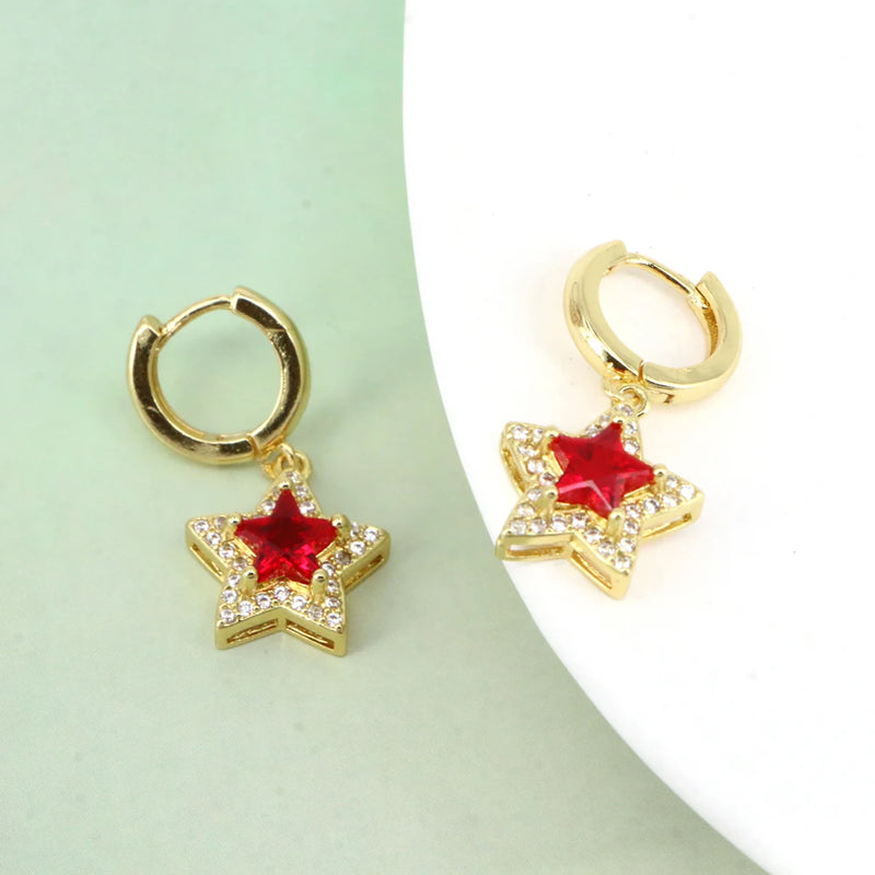 5 Pairs Crystal Zirconia Stars Hoop Earrings For Women CZ Stars Earrings Jewelry