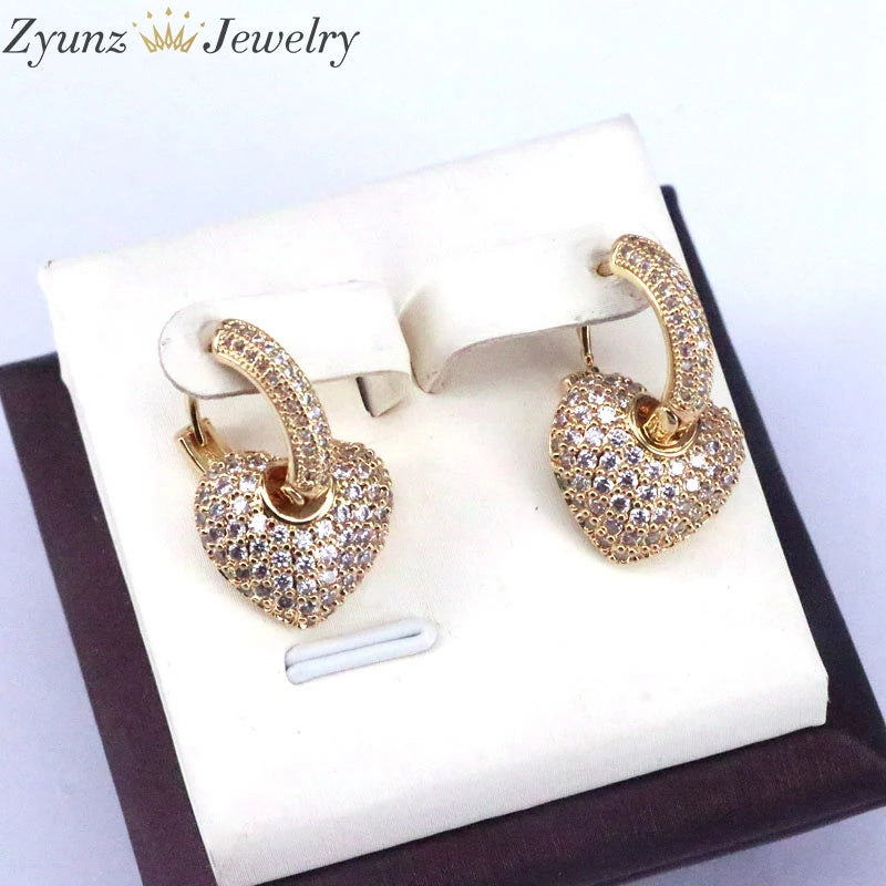Heart Drop Earrings CZ Crystal Zircon Dangle for Women Party Gift