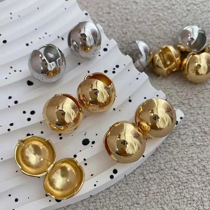 5 Pairs Europe Round Ball Hoop Earrings Polished Geometric Earring