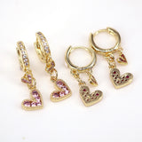 5 Pairs CZ Zirconia Hoop Earrings Love Peach Heart Crystal Vintage Jewelry