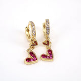5 Pairs CZ Zirconia Hoop Earrings Love Peach Heart Crystal Vintage Jewelry