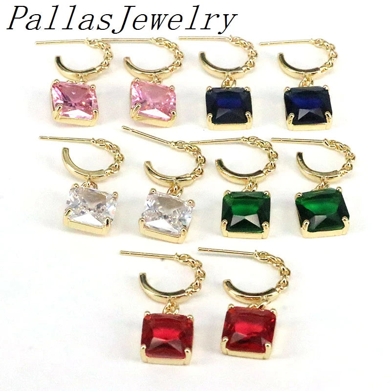Fashion Square Designs Crystal Hoops Earrings CZ Jewelry For Girls