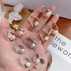 5 Pairs Silver Plated Pearl Pendant Earrings for Women