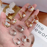 5 Pairs Silver Plated Pearl Pendant Earrings for Women