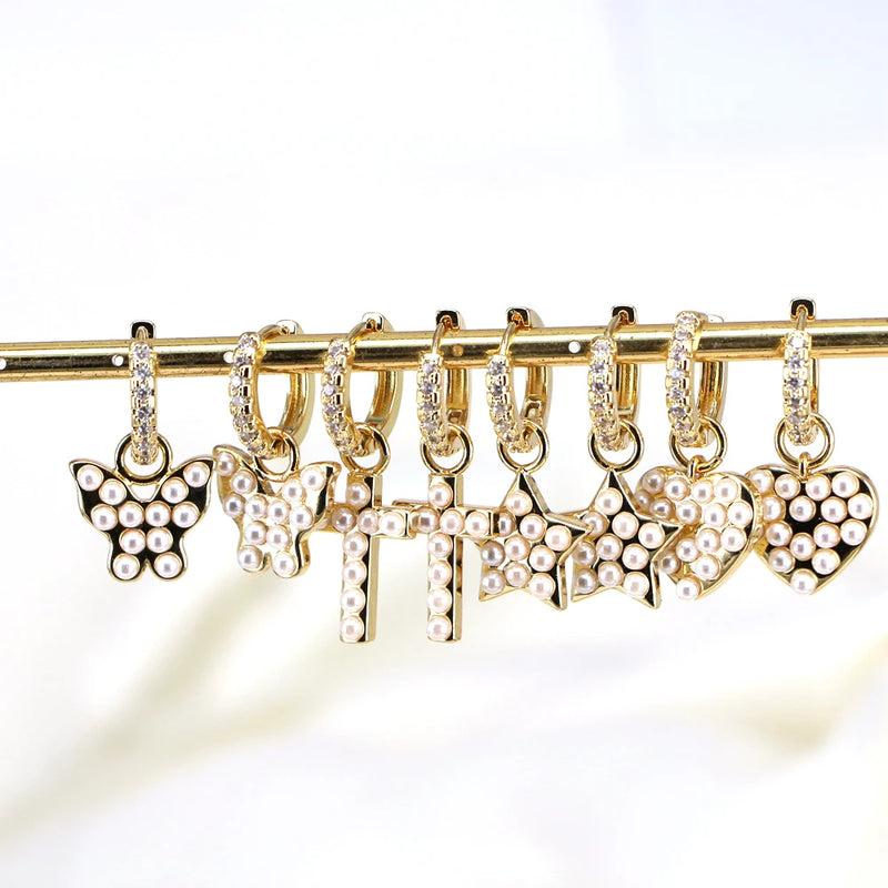 5 Pairs Romantic Love Heart Shell Pearl Butterfly Hoop Earrings for Women