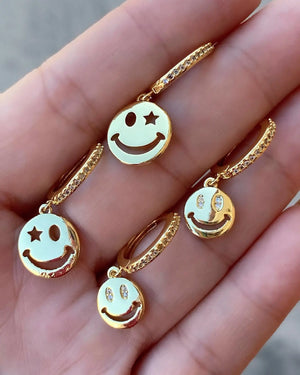 Funny Smiley Face Hoop Earrings CZ Circle Jewelry