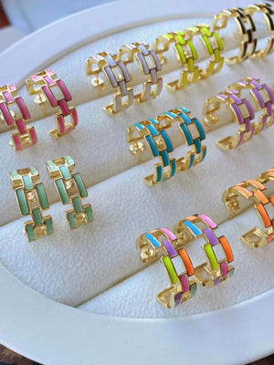 Geometric Chain Stud Earrings Enamel Vintage Metal Jewelry for Women