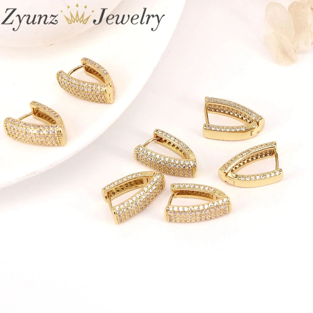 CZ Pave Triangle Hoop Earrings, Chunky Geometric Minimalist Thick Hoop