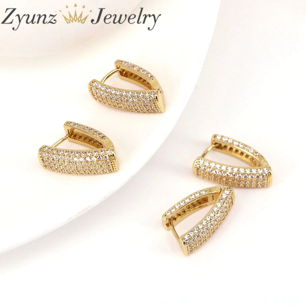 CZ Pave Triangle Hoop Earrings, Chunky Geometric Minimalist Thick Hoop
