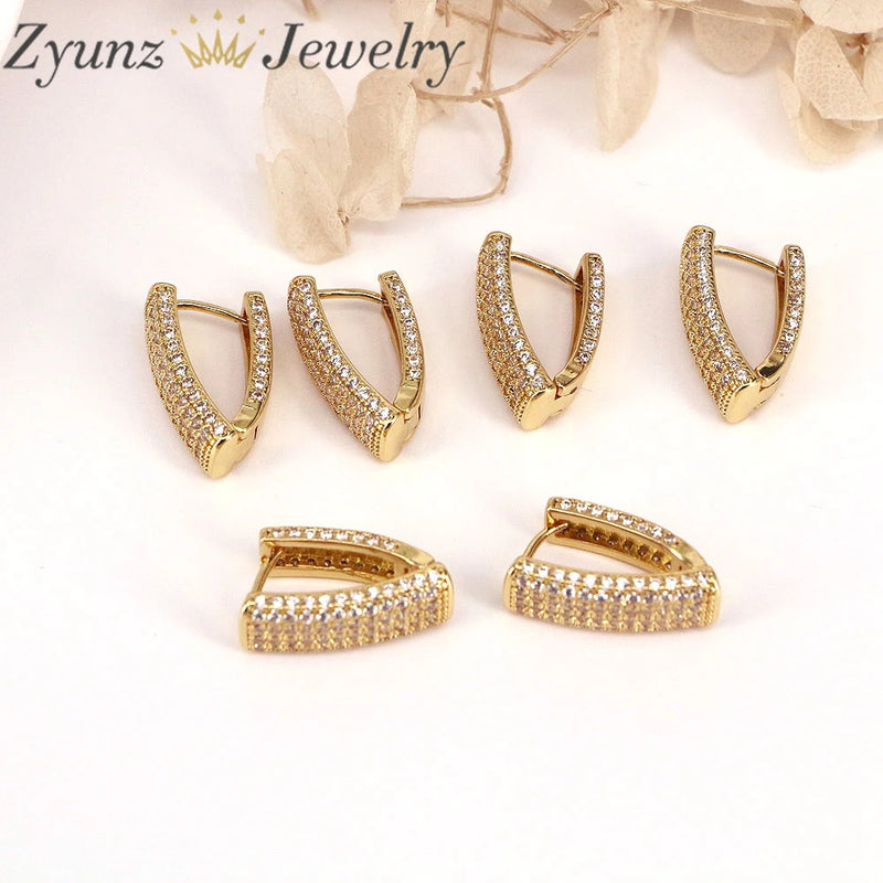 CZ Pave Triangle Hoop Earrings, Chunky Geometric Minimalist Thick Hoop