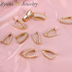 CZ Pave Triangle Hoop Earrings, Chunky Geometric Minimalist Thick Hoop