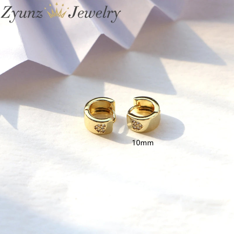 Heart Hoop Earrings, CZ Micro Pave Cross Earrings, Hoop Huggie Earrings