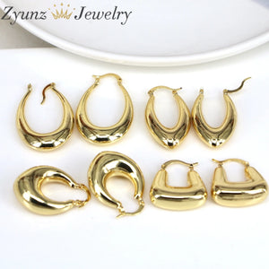 5 Pairs Women Geometric Hoops Earrings Round Smooth Texture Thick Hoops