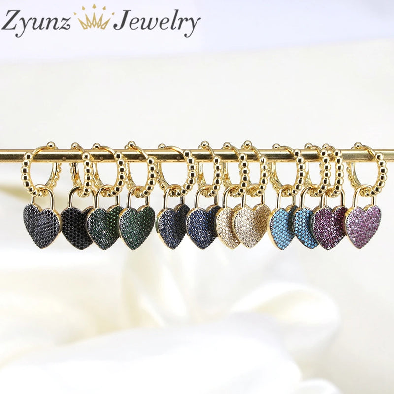 5 Pair Zircon Heart Dangle Earrings Set, Colorful Hoop Ear Cuffs for Women