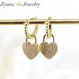 5 Pair Zircon Heart Dangle Earrings Set, Colorful Hoop Ear Cuffs for Women