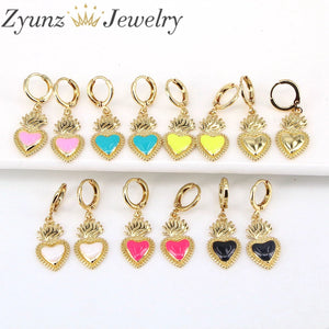 5 Pairs Neon Green Yellow Hoop Dangle Earrings Bright Jewelry Geometric Heart