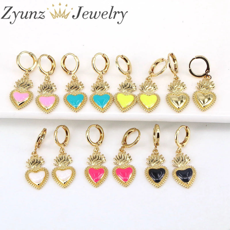 5 Pairs Neon Green Yellow Hoop Dangle Earrings Bright Jewelry Geometric Heart